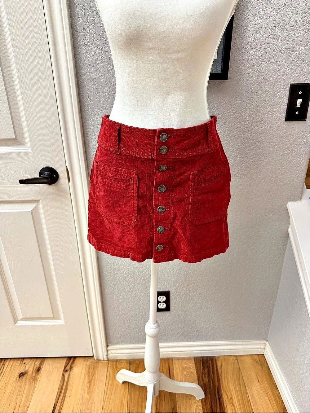 We the Free - Free People Red Button Front Corduroy skirt